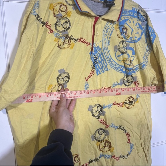 Y2K Paco Jeans Printed Polo Shirt Bling Bling Bling Yellow Red Blue Size 3X - Picture 7 of 11